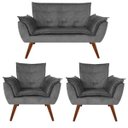Ver imagem 1 de Kit Namoradeira + 02 Poltronas Decorativa Opalla Suede Grafite - Dominic Decor
