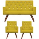 Ver imagem 1 de Kit Namoradeira + 2 Poltronas Decorativa Nina Capitonê Suede Amarelo com Strass - Dominic Decor