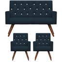 Ver imagem 1 de Kit Namoradeira + 2 Poltronas Decorativa Nina Capitonê Suede Azul Royal com Strass - Dominic Decor