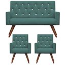 Ver imagem 1 de Kit Namoradeira + 2 Poltronas Decorativa Nina Capitonê Suede Azul Turquesa com Strass - Dominic