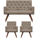 Ver imagem 1 de Kit Namoradeira + 2 Poltronas Decorativa Nina Capitonê Suede Bege Rosado - Dominic Decor