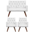 Ver imagem 1 de Kit Namoradeira + 2 Poltronas Decorativa Nina Capitonê Suede Branco com Strass - Dominic Decor