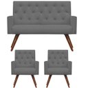 Ver imagem 1 de Kit Namoradeira + 2 Poltronas Decorativa Nina Capitonê Suede Cinza - Dominic Decor