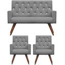 Ver imagem 1 de Kit Namoradeira + 2 Poltronas Decorativa Nina Capitonê Suede Cinza com Strass - Dominic Decor