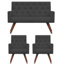 Ver imagem 1 de Kit Namoradeira + 2 Poltronas Decorativa Nina Capitonê Suede Grafite - Dominic Decor