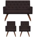 Ver imagem 1 de Kit Namoradeira + 2 Poltronas Decorativa Nina Capitonê Suede Marrom - Dominic Decor