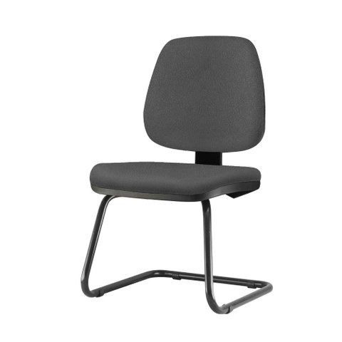 Cadeira Job Assento Courino Cinza Escuro Base Fixa Preta - 54564