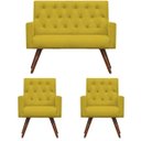 Ver imagem 1 de Kit Namoradeira + 2 Poltronas Decorativa Nina Capitonê Suede Mostarda - Dominic Decor