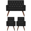 Ver imagem 1 de Kit Namoradeira + 2 Poltronas Decorativa Nina Capitonê Suede Preto com Strass - Dominic Decor