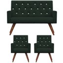 Ver imagem 1 de Kit Namoradeira + 2 Poltronas Decorativa Nina Capitonê Suede Verde com Strass - Dominic Decor