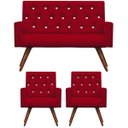 Ver imagem 1 de Kit Namoradeira + 2 Poltronas Decorativa Nina Capitonê Suede Vermelho com Strass - Dominic Decor