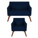 Ver imagem 1 de Kit Namoradeira + 01 Poltronas Decorativa Gabriela Suede Azul Marinho - Dominic Decor