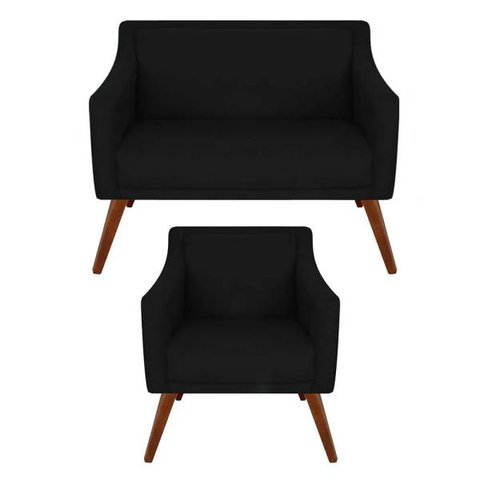 Kit Namoradeira + 01 Poltronas Decorativa Gabriela Suede Preto - Dominic Decor
