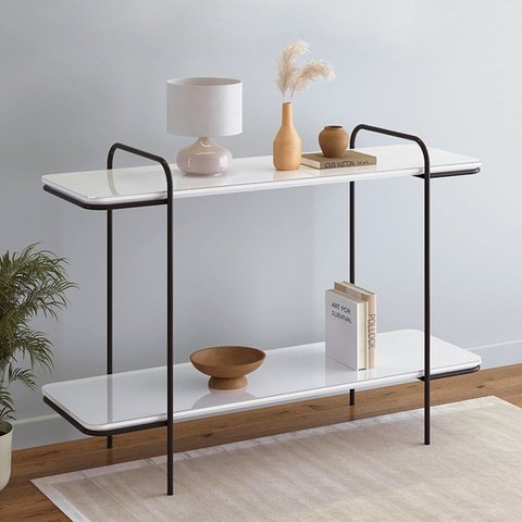 Aparador 120x85x40cm em Vidro e Aço Porto Preto e Off White