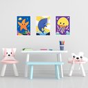 Ver imagem 2 de Kit 3 Quadros Quarto Infantil Tema Animais Marinhos 45x34cm - com Vidro:moldura Preta
