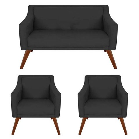 Kit Namoradeira + 02 Poltronas Decorativa Gabriela Suede Grafite - Dominic Decor