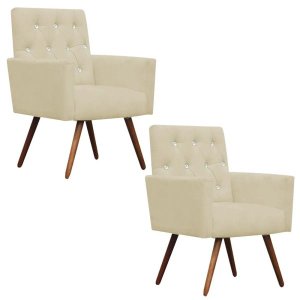 Kit 2 Poltronas Decorativa Nina Capitonê Suede Bege com Strass - Dominic Decor