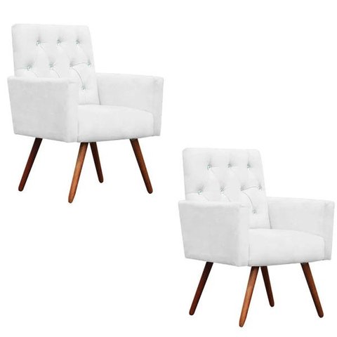 Kit 2 Poltronas Decorativa Nina Capitonê Suede Branco com Strass - Dominic Decor