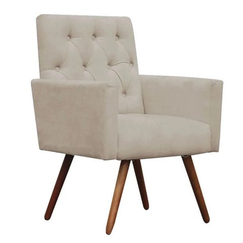 Poltrona Decorativa Nina Capitonê Suede Bege - Dominic Decor