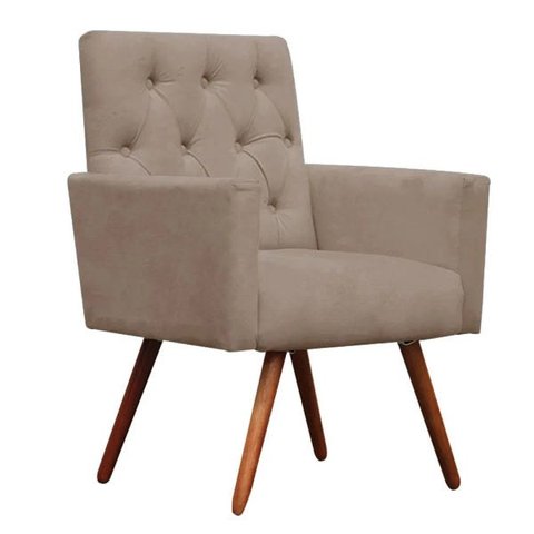 Poltrona Decorativa Nina Capitonê Suede Bege Rosado - Dominic Decor