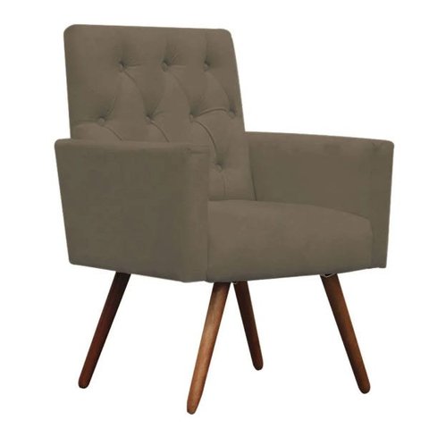 Poltrona Decorativa Nina Capitonê Suede Cappuccino - Dominic Decor