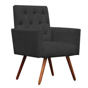 Poltrona Decorativa Nina Capitonê Suede Grafite - Dominic Decor