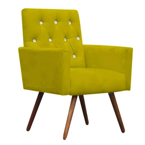 Poltrona Decorativa Nina Capitonê Suede Mostarda com Strass - Dominic Decor