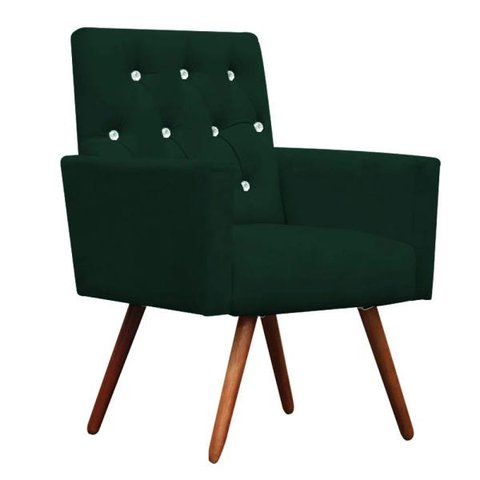 Poltrona Decorativa Nina Capitonê Suede Verde com Strass - Dominic Decor