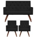 Ver imagem 1 de Kit Namoradeira + 2 Poltronas Decorativa Nina Capitonê Suede Preto - Dominic Decor