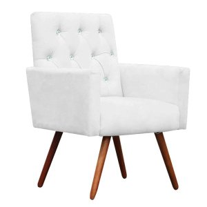 Poltrona Decorativa Nina Capitonê Suede Branco com Strass - Dominic Decor