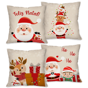 Kit com 4 Capas para Almofadas Natalinas Noel Boneco de Neve em Ação