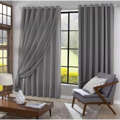 Cortina Blackout com Voil 4,00 X 2,50 Cinza