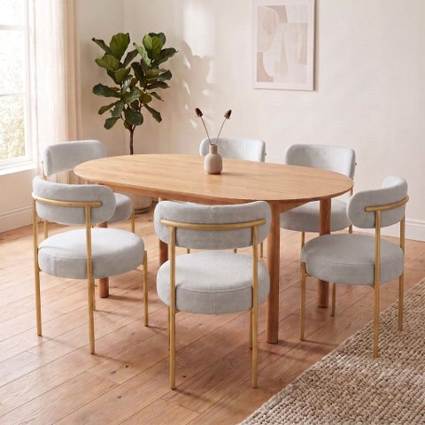 Cadeira Sala de Jantar Margara Kit 6 Base Aço Dourado Bouclê D03 - D'Rossi
