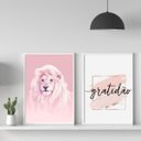 Ver imagem 1 de Kit 2 Quadros Decorativos Leão Rosa Gratidão 33x24cm:Madeira preta