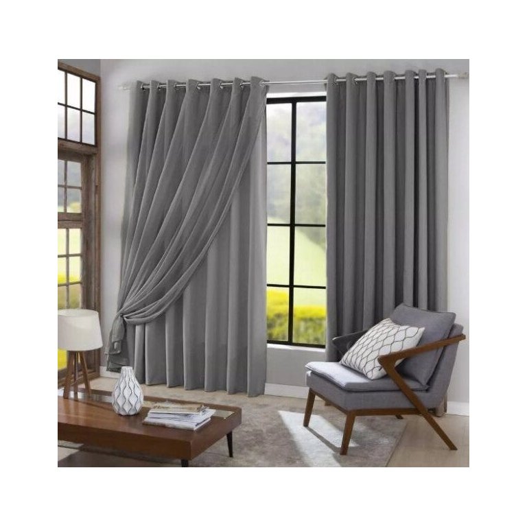 Cortina Blackout com Voil 4,00 X 2,30 Cinza