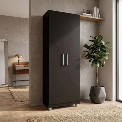 Armário Multiuso Roma 2 Portas 4 Prateleiras Sapateira Lavanderia e Cozinha Preto