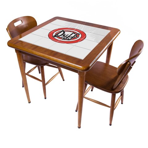 Cj Mesa Madeira Azulejo 80x80cm - Base 4pé 78cm + 2 Cadeiras 43 - Natural - Duff