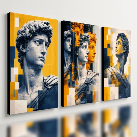 Kit 3 Quadro Decorativo Estátua Mitologia Escultura Grega 28x20cm