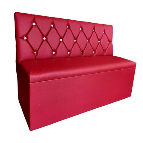 POLTRONA  SOFÁ BOOTH CAPITONE A MÃO 1,20CM VERMELHO COM BOTÕES DOURADO SKU194