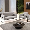 Ver imagem 7 de Sofá Namoradeira com Poltrona Base Industrial Alta Preto Marisa Veludo D03 - D\'rossi Cor Cinza