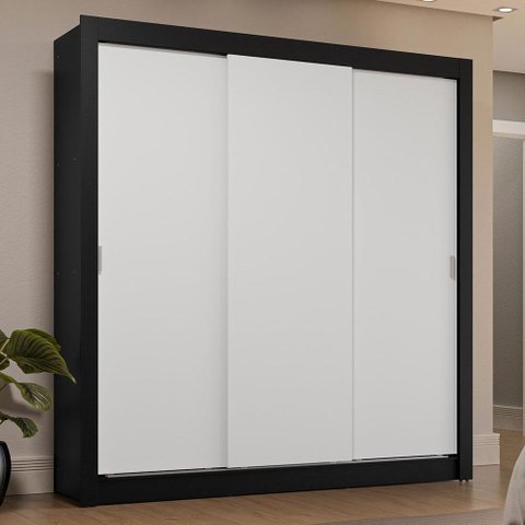 Guarda-roupa Casal 3 Portas de Correr Preto/branco Sublime Plus Madesa