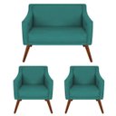 Ver imagem 1 de Kit Namoradeira + 02 Poltronas Decorativa Gabriela Suede Azul Turquesa - Dominic Decor