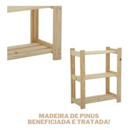 Sapateira para Hall de Entrada em Madeira de Pinus com 3 Prateleiras Multiuso - 7