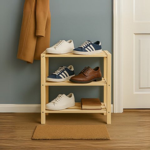 Sapateira para Hall de Entrada em Madeira de Pinus com 3 Prateleiras Multiuso