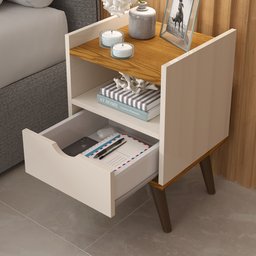 Mesa de Cabeceira para Quarto Elegance Kit com 2 Unidades:off White/freijó - 3