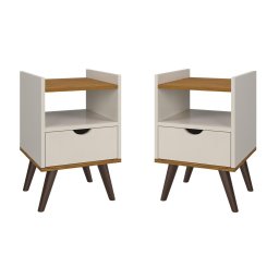 Mesa de Cabeceira para Quarto Elegance Kit com 2 Unidades:off White/freijó - 1