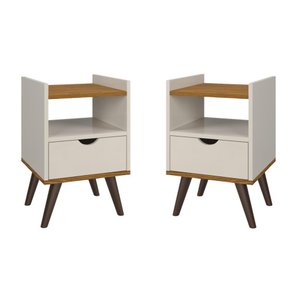 Mesa de Cabeceira para Quarto Elegance Kit com 2 Unidades:off White/freijó