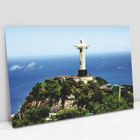 Quadro Decorativo em Canvas Paisagem Rio de Janeiro Cristo Redentor TaColado Moldura Madeira 90 x 60