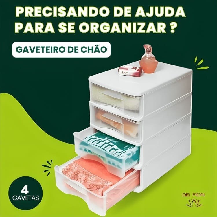 Gaveteiro de Chão Branco 4 Gavetas Transparentes Organizador Multiuso Casa Escritorio Espaçoso Forte - 3