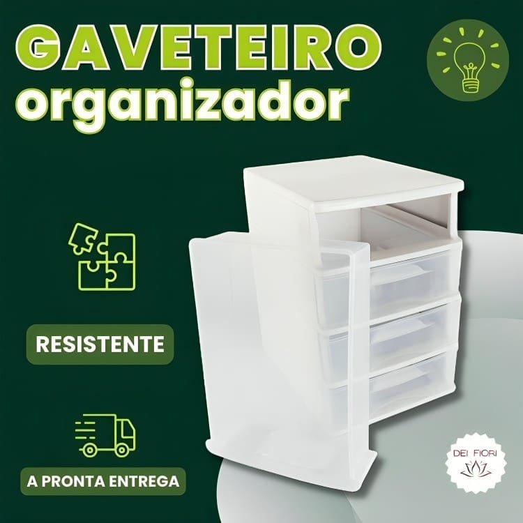 Gaveteiro de Chão Branco 4 Gavetas Transparentes Organizador Multiuso Casa Escritorio Espaçoso Forte - 7